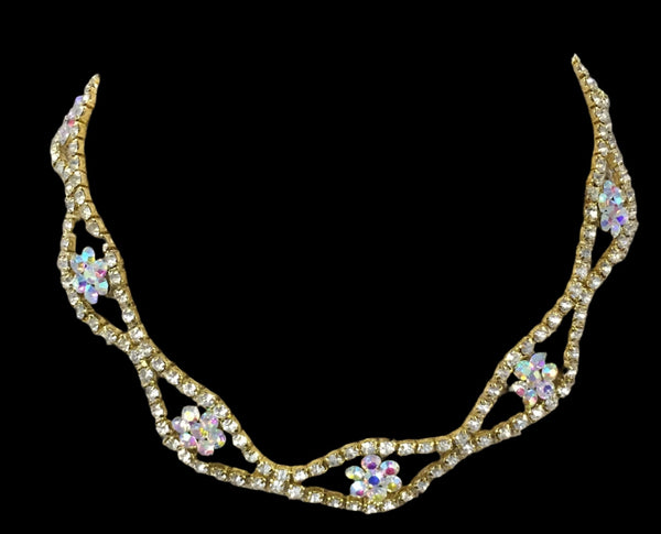 Iridescent AB Floral Gold Choker Necklace Cristal D'Or 