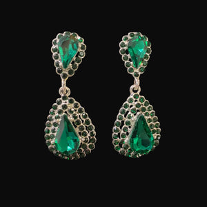 Emerald Green Teardrop Dangle Rhinestone Earrings Cristal D'Or 