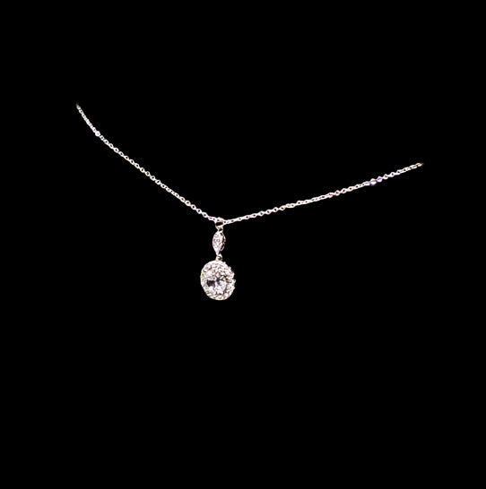 Cubic Zirconia Elegant Round Pendant Silver Necklace and Earring Set