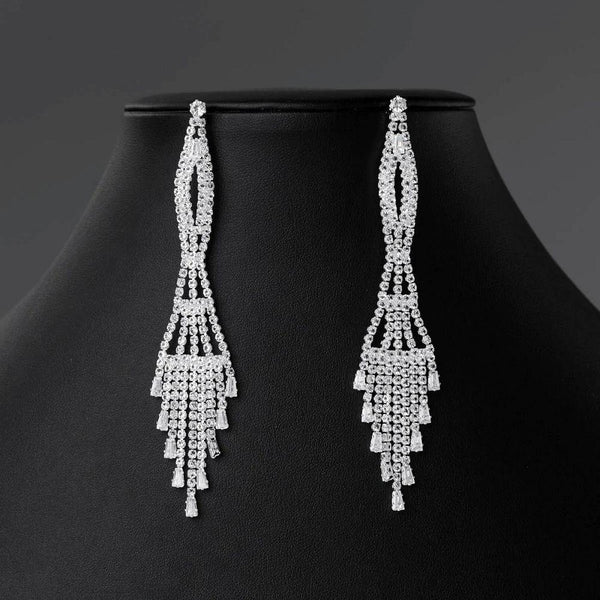 Macramé Crystal Rhinestone Fringe Silver Earrings