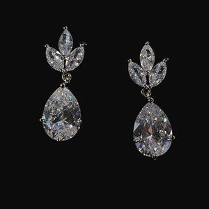 Cubic Zirconia Triple Marquise Pear Drop Silver Earrings Cristal D'Or