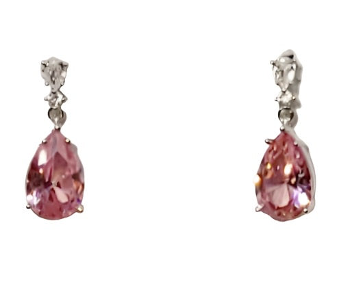 Pink Cubic Zirconia Dainty Teardrop Earrings