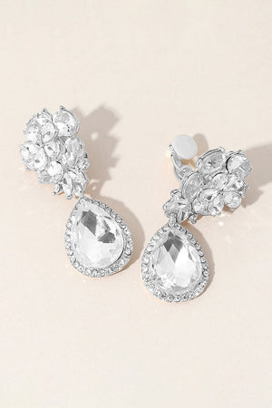 Flower Glass Crystal Teardrop Clip-On Earrings Fashion Jewelry 