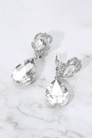 Ornate Faceted Teardrop Clip-On Earrings Fashion Jewelry 