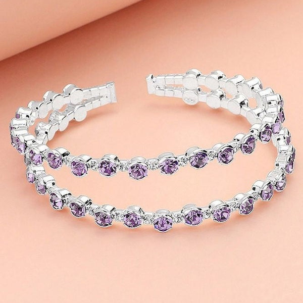 Cubic Zirconia Round Stone Bezel Split Cuff Bracelet