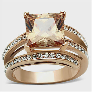 Ion Plated Rose Gold Champagne Cubic Zirconia Ring Fashion Jewelry 