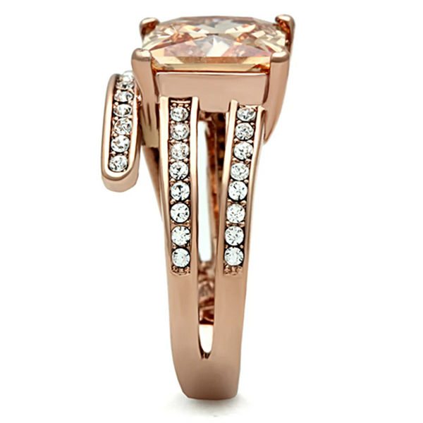 Ion Plated Rose Gold Champagne Cubic Zirconia Ring Fashion Jewelry 
