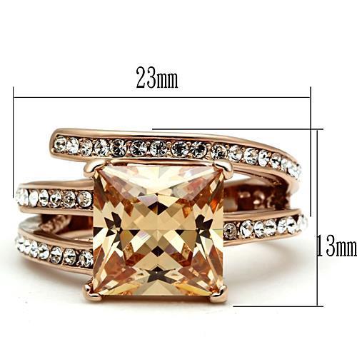 Ion Plated Rose Gold Champagne Cubic Zirconia Ring Fashion Jewelry 
