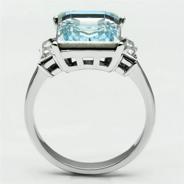 Sea Blue Crystal Cocktail Stainless Steel Ring Fashion Jewelry 