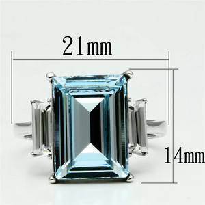 Sea Blue Crystal Cocktail Stainless Steel Ring Fashion Jewelry 