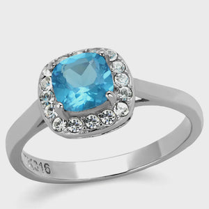 Light Aqua Cushion Cut Stainless Ring Fashion Jewelry 