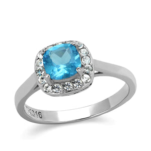 Light Aqua Cushion Cut Stainless Ring Fashion Jewelry 
