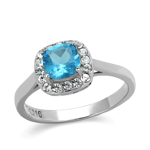 Light Aqua Cushion Cut Stainless Ring Fashion Jewelry 