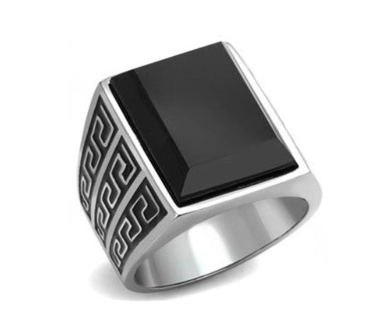Men's Stainless Steel Jet Synth Onyx Ring Fashion Jewelry 