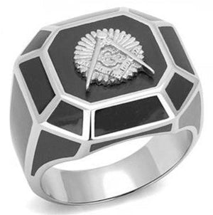 Stainless Steel Epoxy Jet Masonic Ring Fashion Jewelry 
