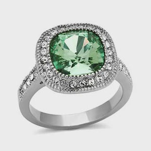 Green Crystal Stainless Cocktail Ring Fashion Jewelry 