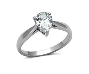 Pear Solitaire Cubic Zirconia Stainless Steel Ring Fashion Rings 