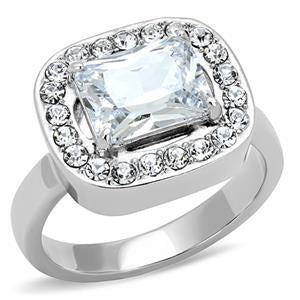 CZ Square Halo Stainless Ring Fashion Jewelry 