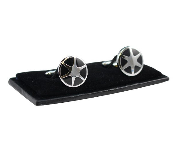 Silver and Black Circular Star Boxed Cufflink Set Manzini New York 