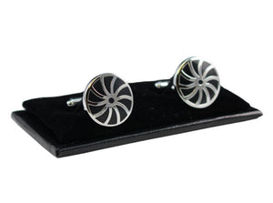 Silver and Black Circle Swirl Boxed Cufflink Set Manzini New York 