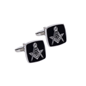 Square Silver and Black Masonic Cufflink Set Umo Lorenzo 