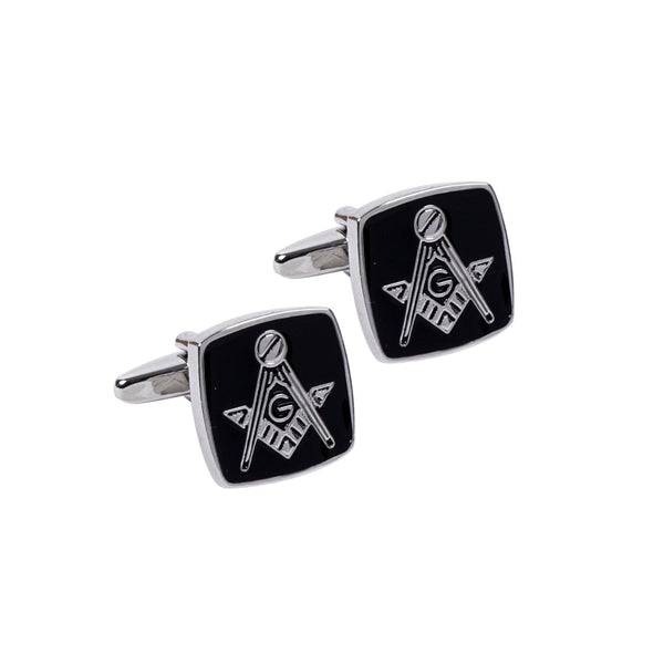 Square Silver and Black Masonic Cufflink Set Umo Lorenzo 