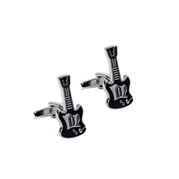 Silver & Black Guitar Novelty Cufflinks