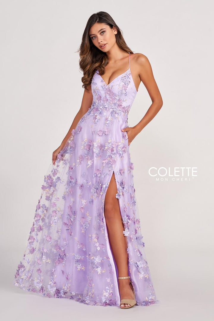 Colette 2056 Lavender Multi Floral Detail A-Line Dress - Size 0