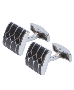 Black and Silver Geometric Design Cufflink Set Umo Lorenzo 