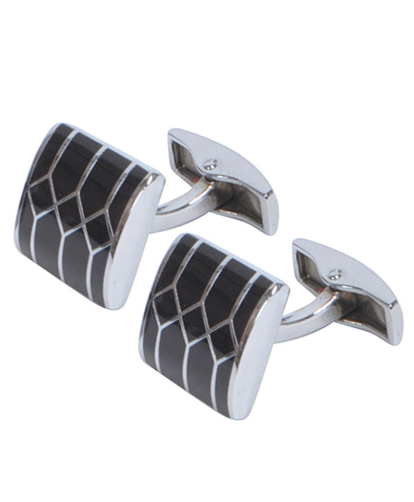 Black and Silver Geometric Design Cufflink Set Umo Lorenzo 