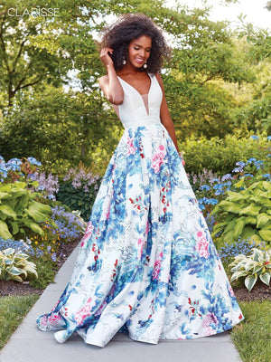 CLARISSE 3538 White Multi Color Floral Print A-Line Dress Clarisse 