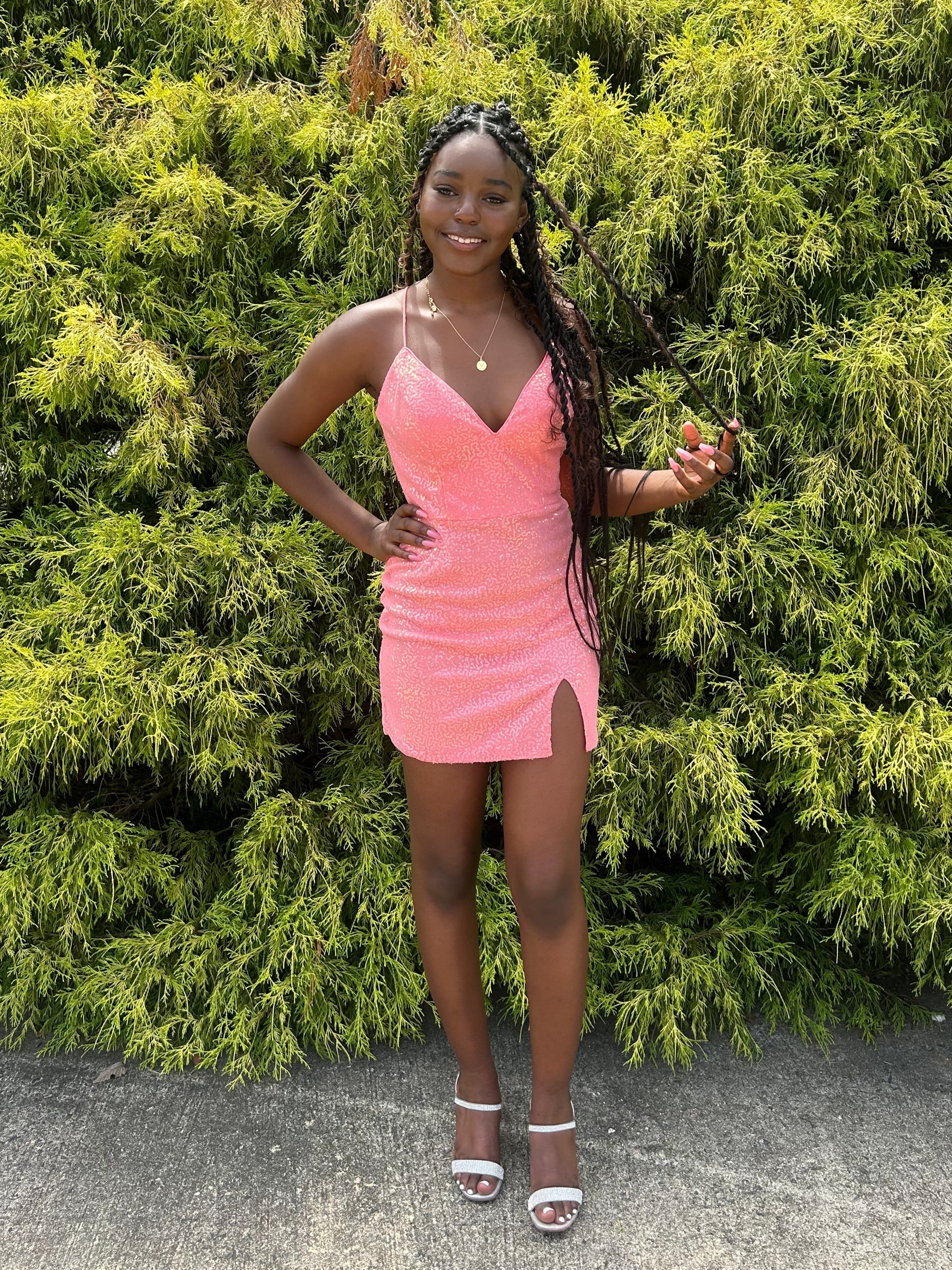 coral sequin mini dress Cyrus Orange Sequin Mini Dress - US 12