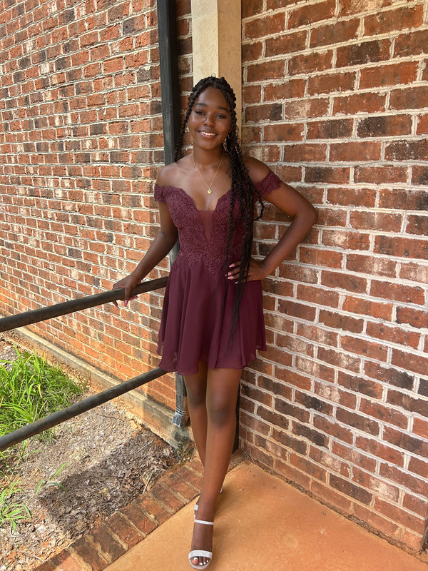 CLARISSE 30257 Off the Shoulder Chiffon Cocktail Dress