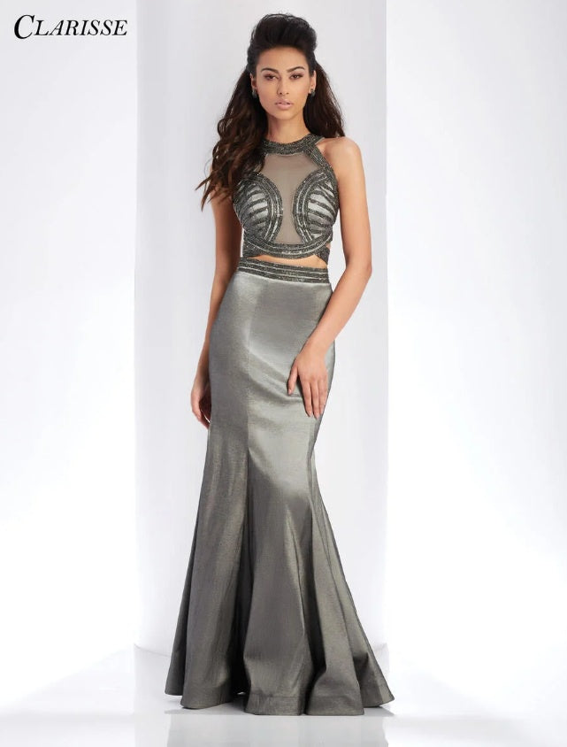 evening dress of gunmetal grey silk faille Rubin Singer | Our iconic Liquid Gunmetal Gown sold at @monamourboutique