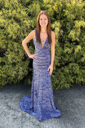 CLARISSE 3713 Royal Blue Glitter Jersey Dress Clarisse 