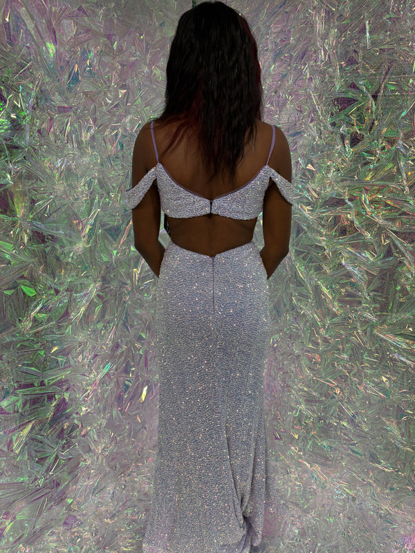 Candice Wang 72305 Lilac Sequin Illusion Dress Candice Wang 