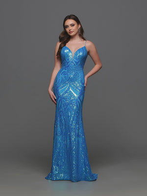 Candice Wang 72313 Peacock Blue Sequin Dress Candice Wang 