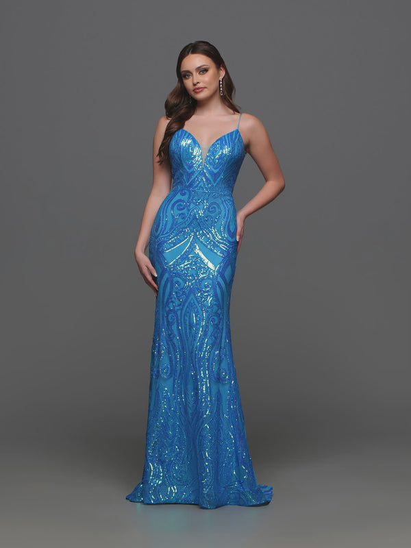 Candice Wang 72313 Peacock Blue Sequin Dress Candice Wang 