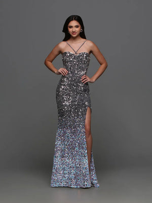 Candice Wang 72315 Silver Ombre Velvet Sequin Dress Candice Wang 