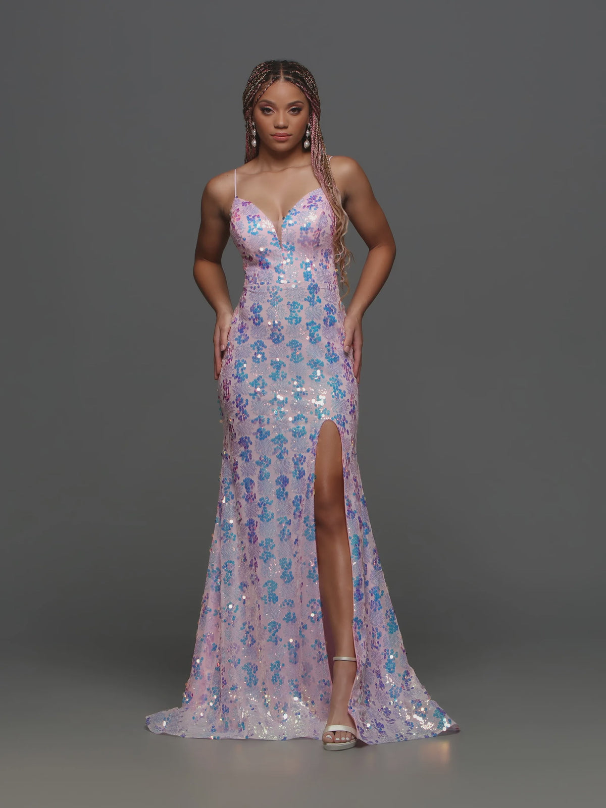 vanda formal iridescent metallic dress Candice Wang 72320 Pink Sequin DUSTY PINK