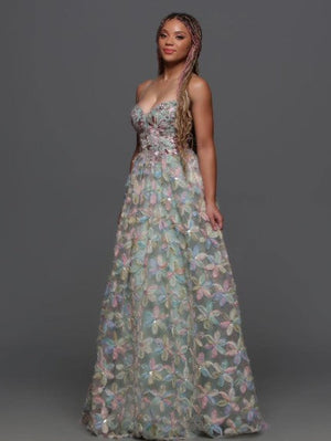 Candice Wang 72324 Sage Floral A-Line Dress Candice Wang 