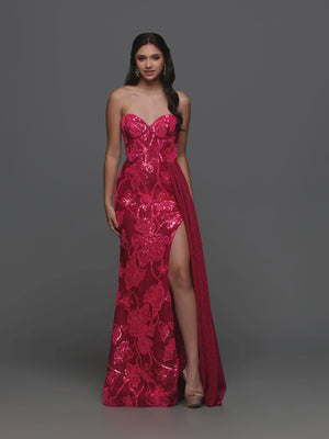 Candice Wang 72400 Fuchsia Floral Sequin Dress Candice Wang 