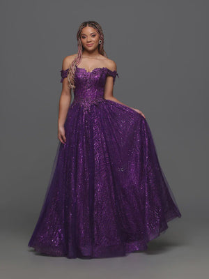 Candice Wang 72405 Purple Glitter Tulle A-Line Dress Candice Wang 
