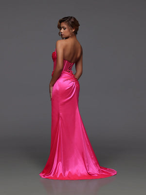 Candice Wang 72488 Neon Pink Corset Bodice Satin Dress Candice Wang 