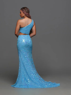 Candice Wang 72389 Blue One Shoulder Sequin Dress Candice Wang 