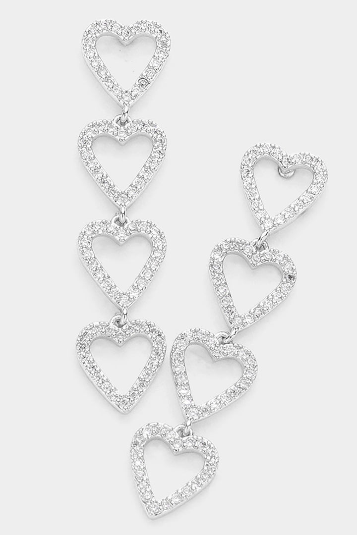 CZ Open Heart Link Dangle Earrings - Available in Gold or Silver