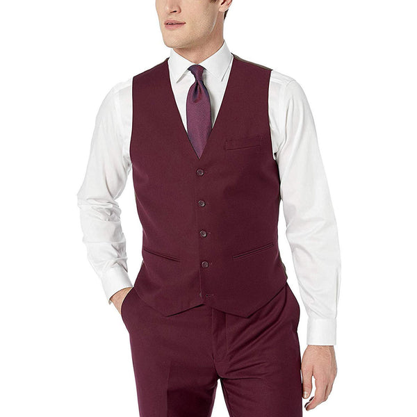 Three Piece Burgundy Caravelli Slim Fit Suit Two Button Notch Lapel