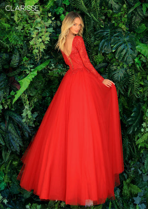 CLARISSE 810289 Red Lace Long Sleeve Tulle Ballgown Clarisse 
