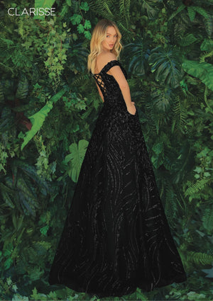 CLARISSE 810290 Black Off Shoulder Sequin Design Ballgown Clarisse 
