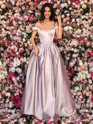 CLARISSE 8010 Mauve Off Shoulder A-Line Dress Clarisse 